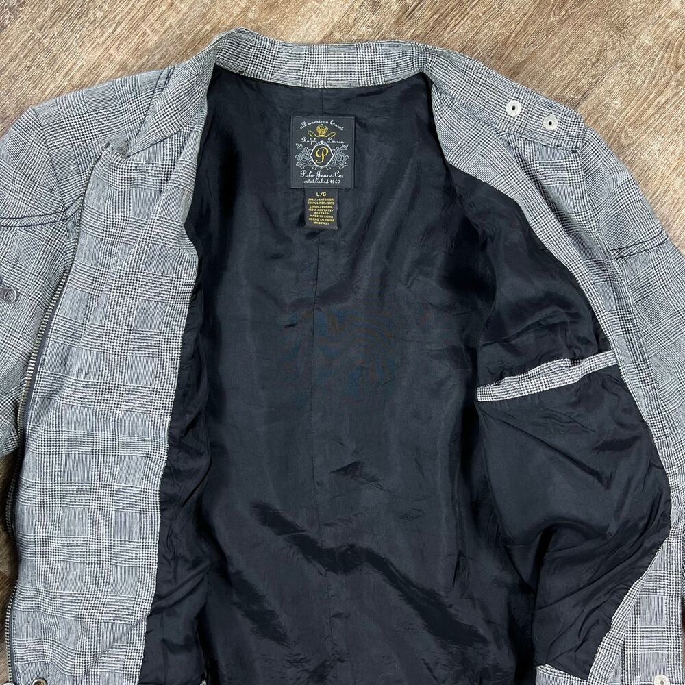 Vintage Polo Ralph Lauren Women's 100% Linen Blazer Jacket Moto Plaid - Picture 7 of 8